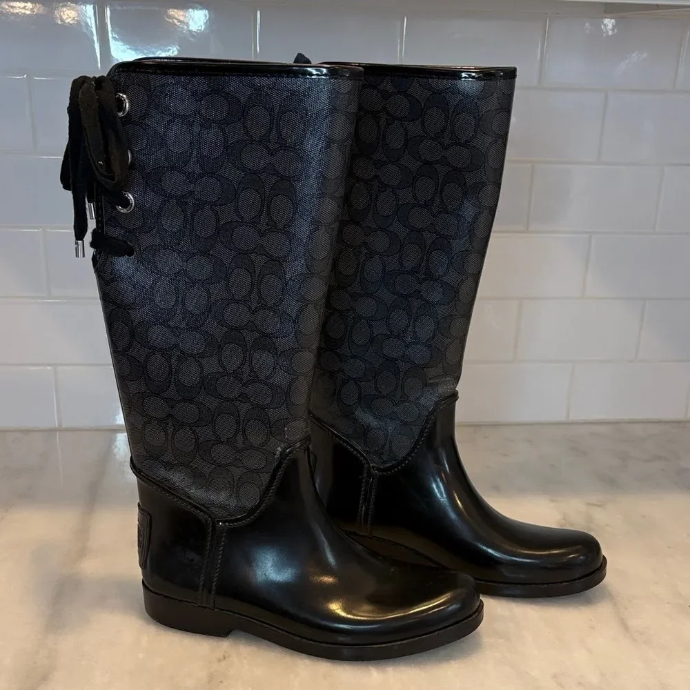 Coach Boots Tristee Designer Signature Logo Rubber Rainboots Women's Size 9